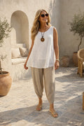 Lagen Look Double Subtle Panel Pocket Elasticated Waist Freya Pants - Soft Greige