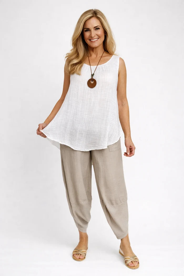 Lagen Look Double Subtle Panel Pocket Elasticated Waist Freya Pants - Soft Greige