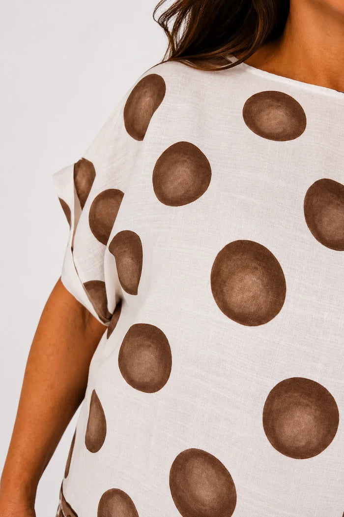 Lightweight Spotted Elizabeth Top - Mocha