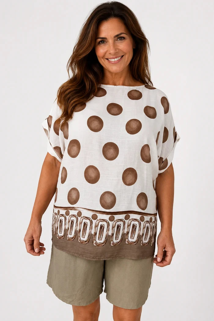 Lightweight Spotted Elizabeth Top - Mocha