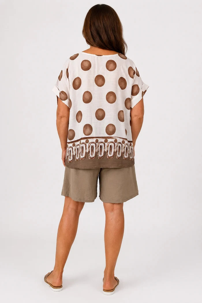 Lightweight Spotted Elizabeth Top - Mocha