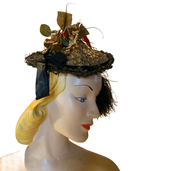 Little Foxes Plumed Straw Peaked Victorian Reimagined Antique Hat
