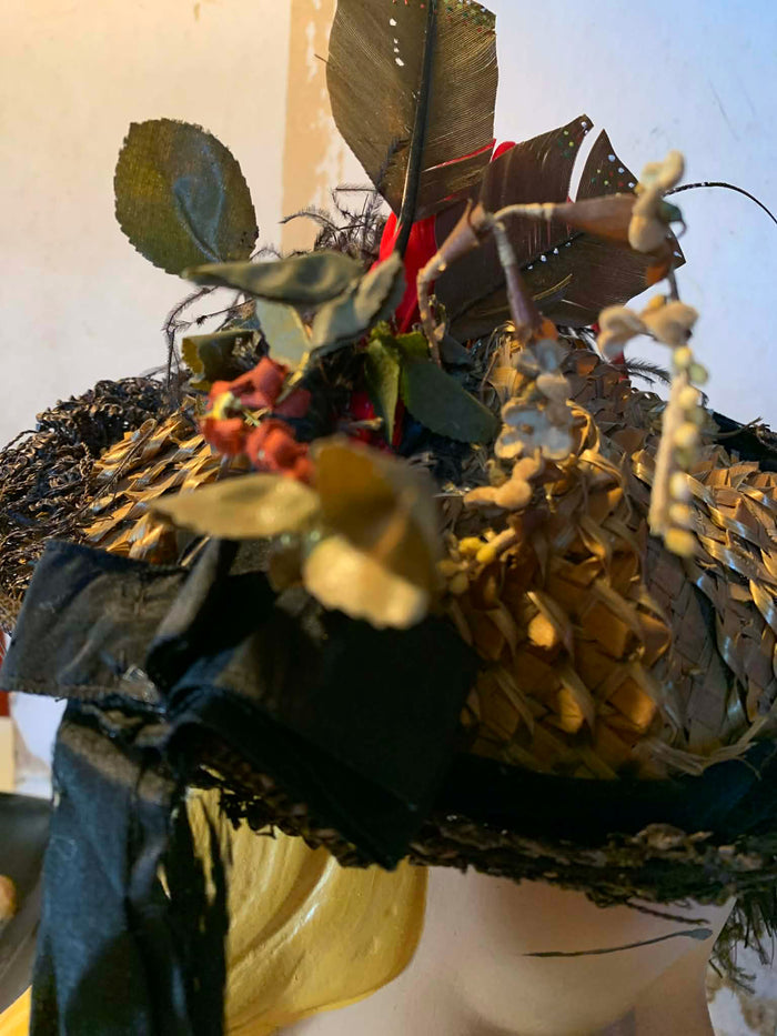 Little Foxes Plumed Straw Peaked Victorian Reimagined Antique Hat