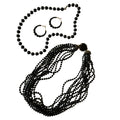 Lot 2 Black Beaded Necklaces and Beaded Hoop Earrings circa 1960s