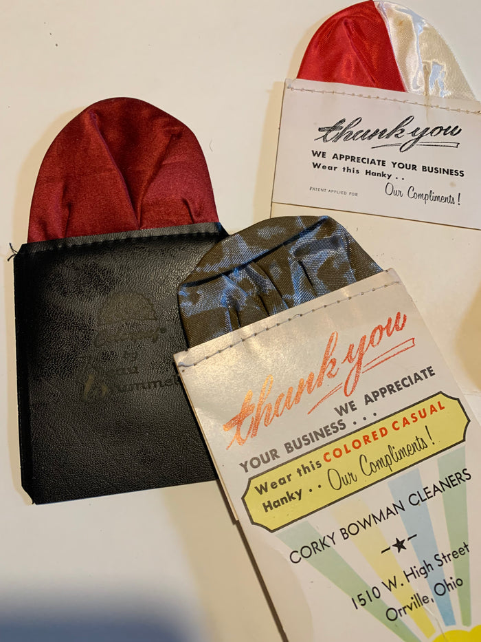 Lot 5 Dry Cleaning Ads with Men's Pocket Hankies circa 1960s