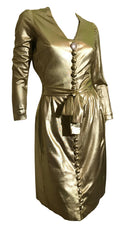 Metallic Gold Treated Nylon Button Front Mini Dress circa 1970s
