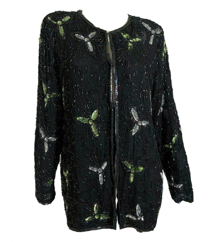 Midnight Blue Silk Beaded and Sequined Jacket Plus circa 1980s