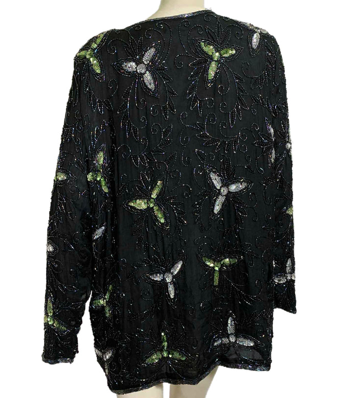 Midnight Blue Silk Beaded and Sequined Jacket Plus circa 1980s