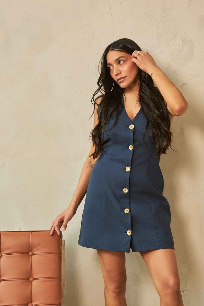 MODERN SUNDAY Mini Robe à Boutons - Bleu Denim