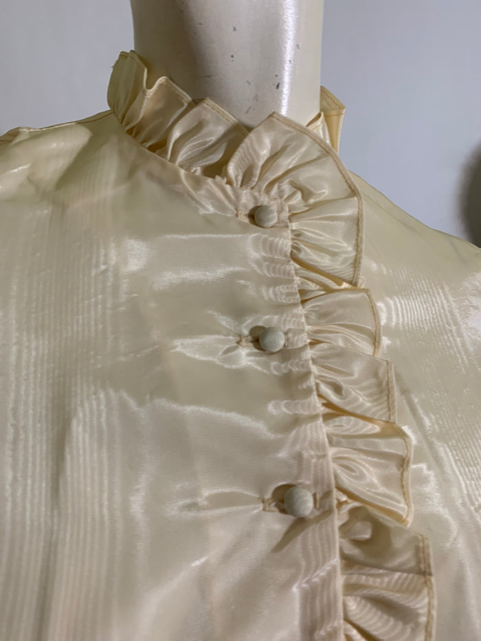 Moire Taffeta Brown and Ivory Mini Dress with Orange Bow Belt circa 1970s