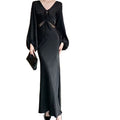 Morticia- the Balloon Sleeve Black Bias Cut Satin Dress