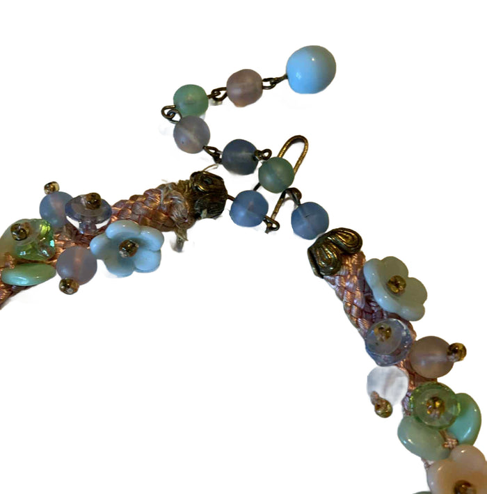 Pastel Czech Glass Flower and Bead Choker Necklace circa 1930s