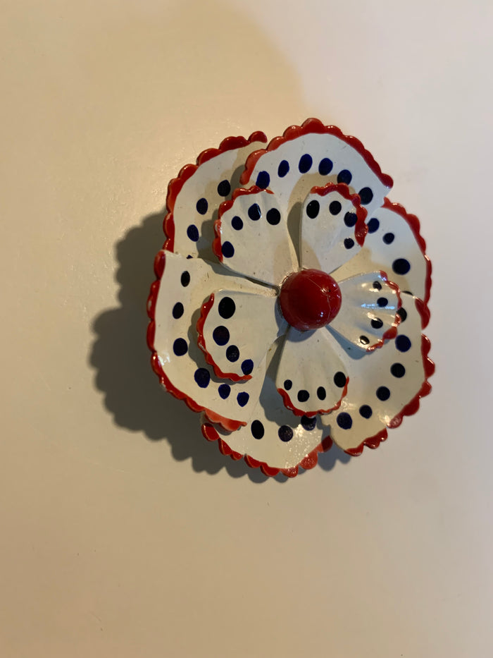 Patriotic Red, White and Blue Enameled Flower Brooch circa 1960s