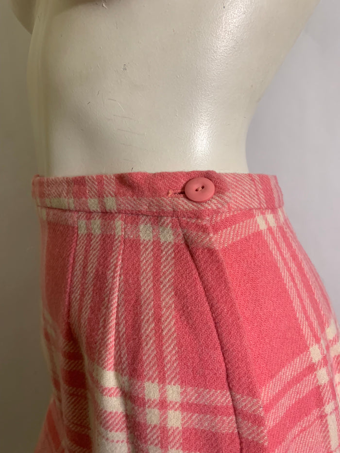 Peony Pink Plaid Wool Pencil Skirt circa 1960s