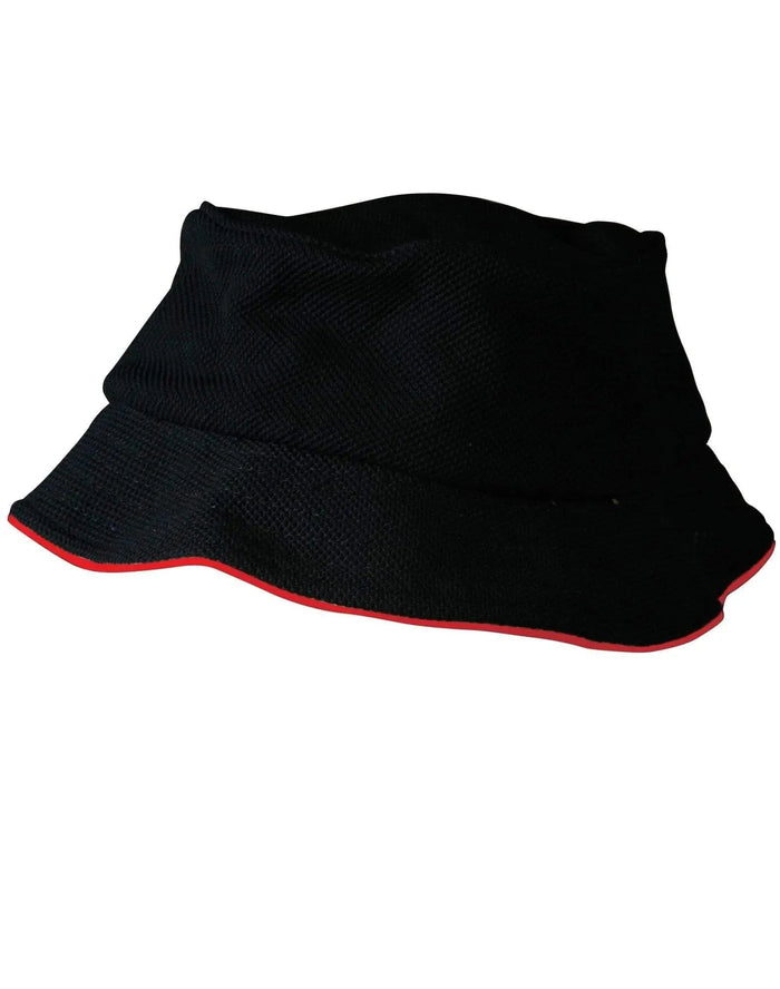 Pique Mesh With Sandwich Bucket Hat CH71 Active Wear Australian Industrial Wear Black/Red One size