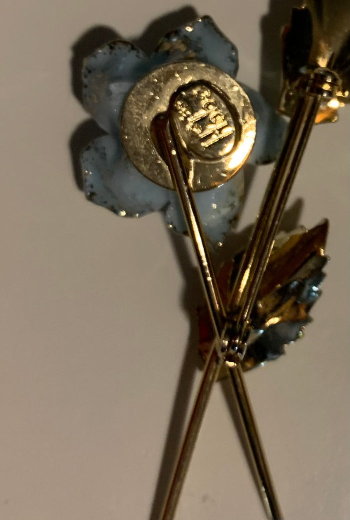 Powder Blue and Gold Rose Brooch circa 1960s