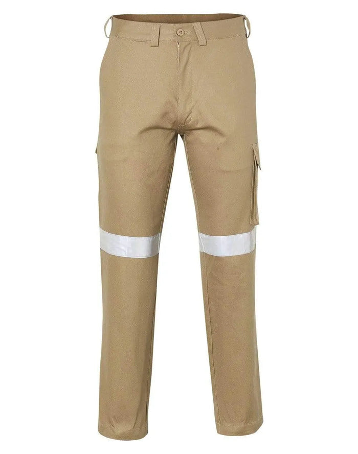 Pre-shrunk Drill Pants With 3m Tapes Stout Size WP08HV Work Wear Australian Industrial Wear 87S Khaki (Single Reflective Tape)