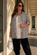 Premium Stitch Button Sleeve Leopard Print Valencia Button Shirt - Beige
