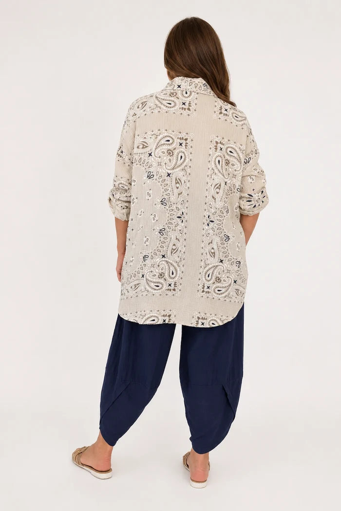 Pure Bubble Cotton Button Sleeve Allisandra Button Shirt - Beige