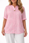 Pure Cotton Button Detail Embroidery Anglaise Firenze Shirt - Baby Pink