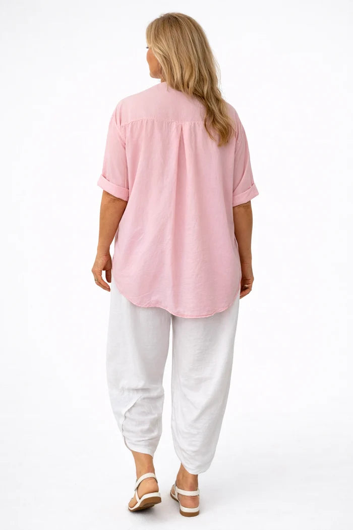 Pure Cotton Button Detail Embroidery Anglaise Firenze Shirt - Baby Pink