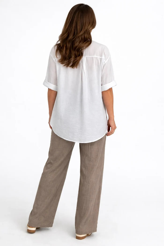 Pure Cotton Button Detail Embroidery Anglaise Firenze Shirt - White
