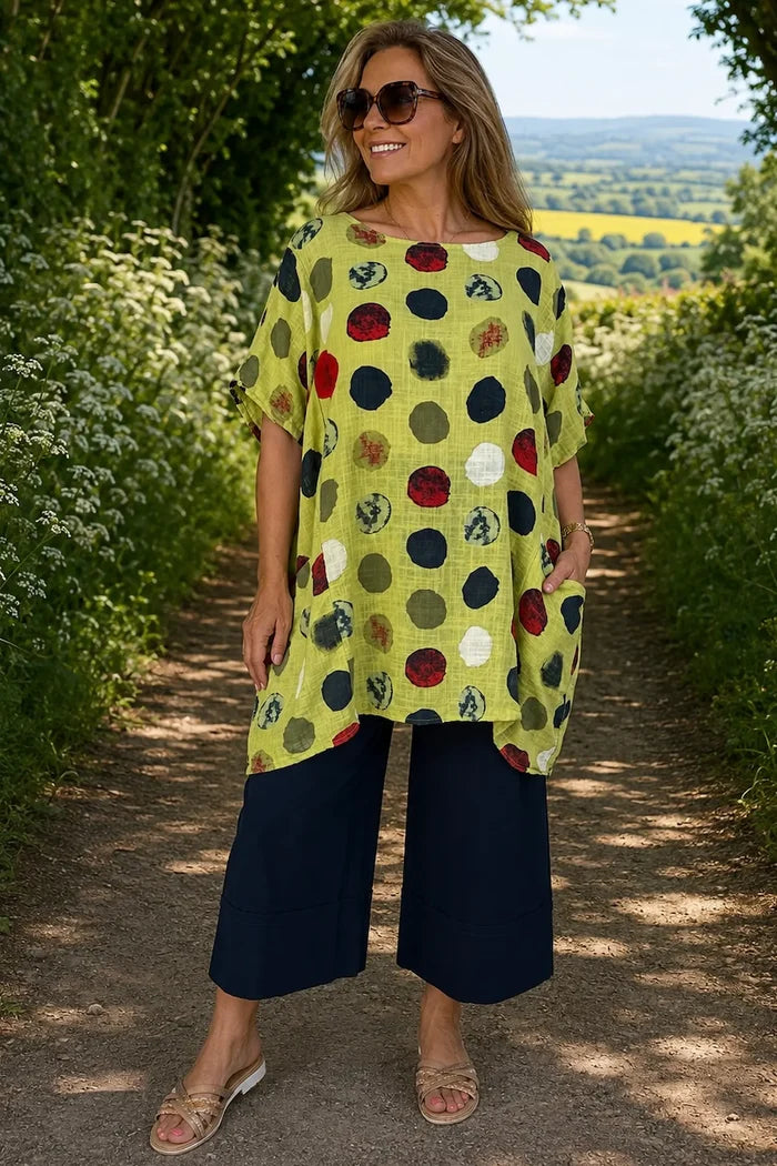 Pure Cotton Double Pocket Carmella Tunic Top - Lime