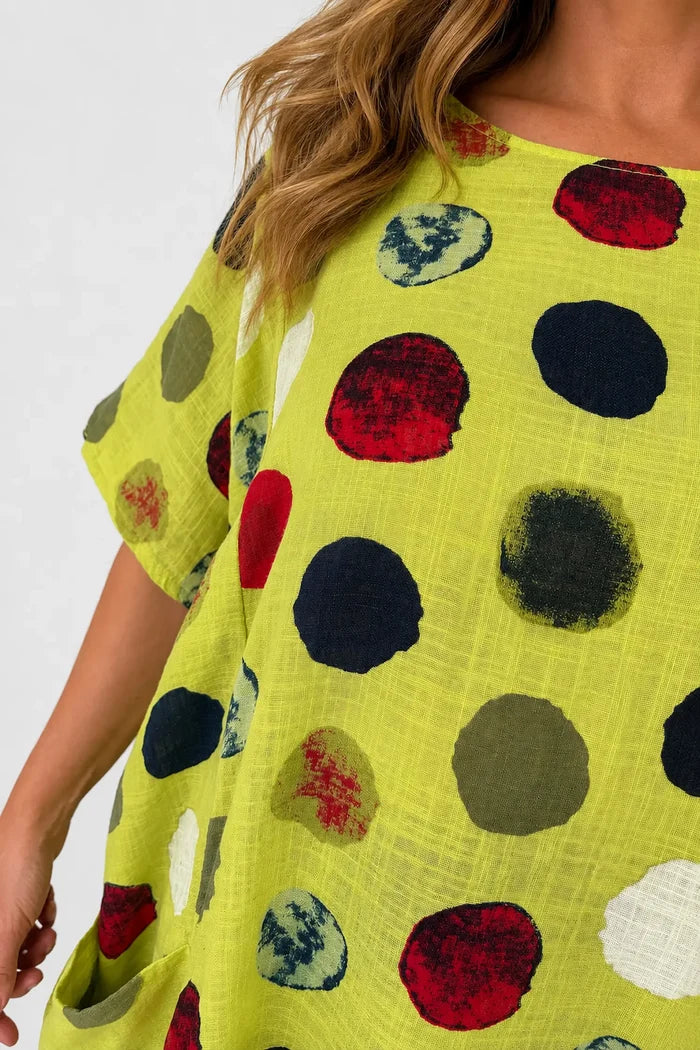 Pure Cotton Double Pocket Carmella Tunic Top - Lime