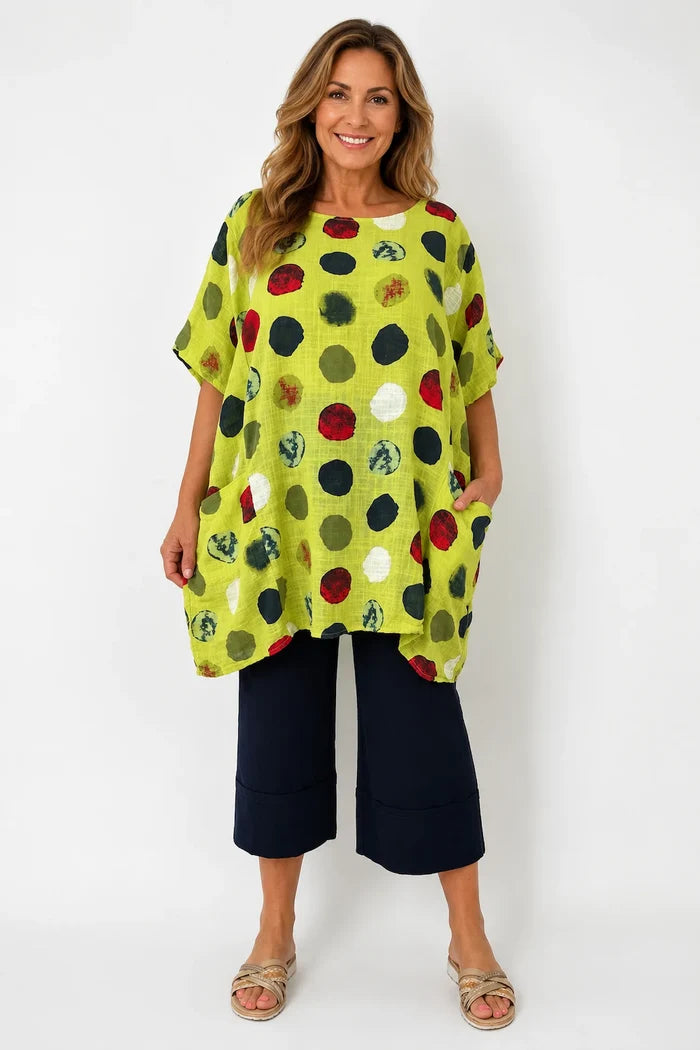 Pure Cotton Double Pocket Carmella Tunic Top - Lime