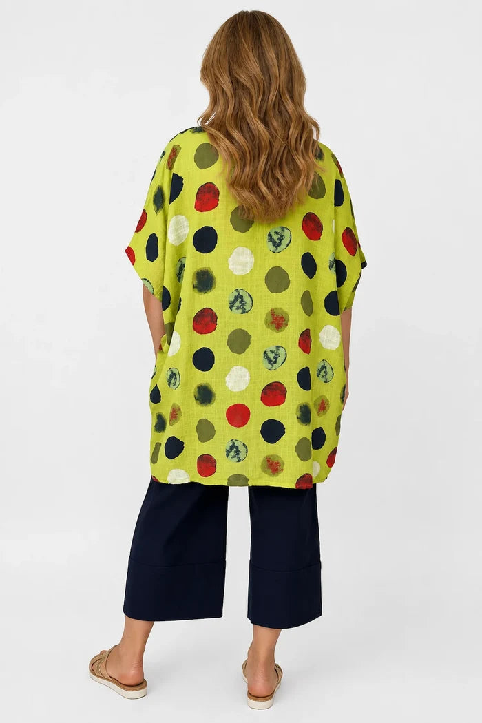 Pure Cotton Double Pocket Carmella Tunic Top - Lime