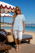 Pure Cotton Floral Embroidery Anglaise Clarissa Top - Baby Blue
