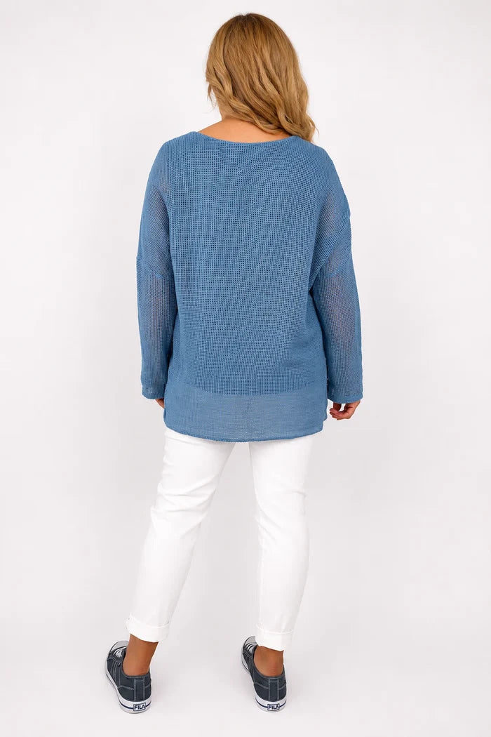 Pure Cotton Fully Lined Amy Mesh Top - Denim