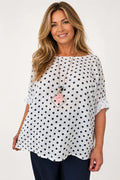 Pure Cotton Polka Dot Mari Necklace Top - White