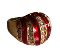 Red Enameled Rhinestone Stripe Ring circa 1980s 5