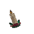 Red Green and Clear Rhinestone Holiday Candle Brooch circa 1960s