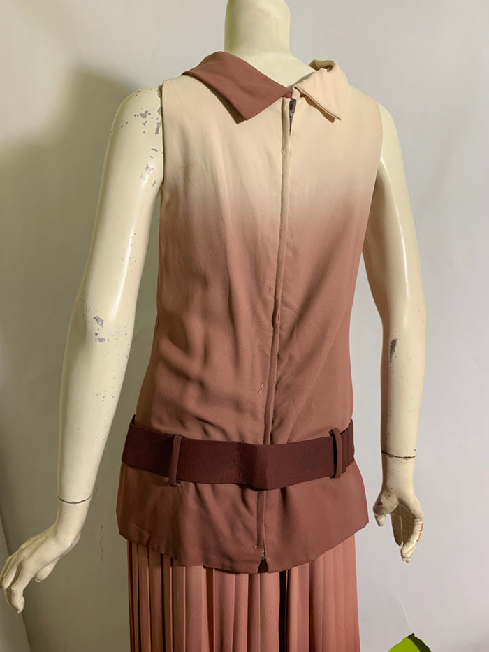 Rose Caramel Ombré Crep Rayon Maxi Palazzo Pants Dress circa 1970s