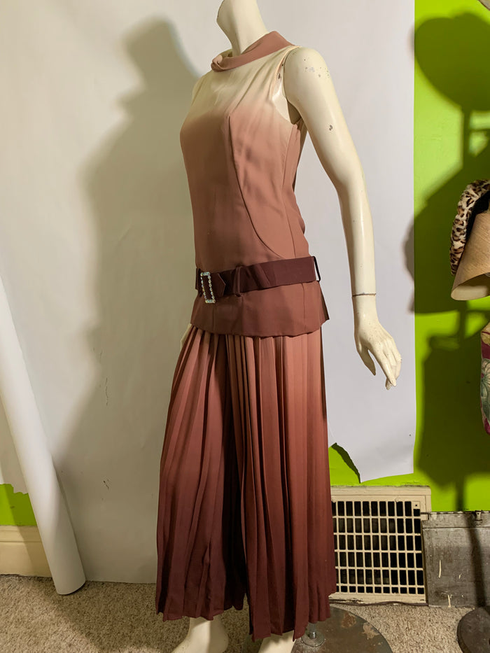 Rose Caramel Ombré Crep Rayon Maxi Palazzo Pants Dress circa 1970s