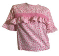 Ruffled Smocked Bodice Pink Floral Print Blouse circa 1960s
