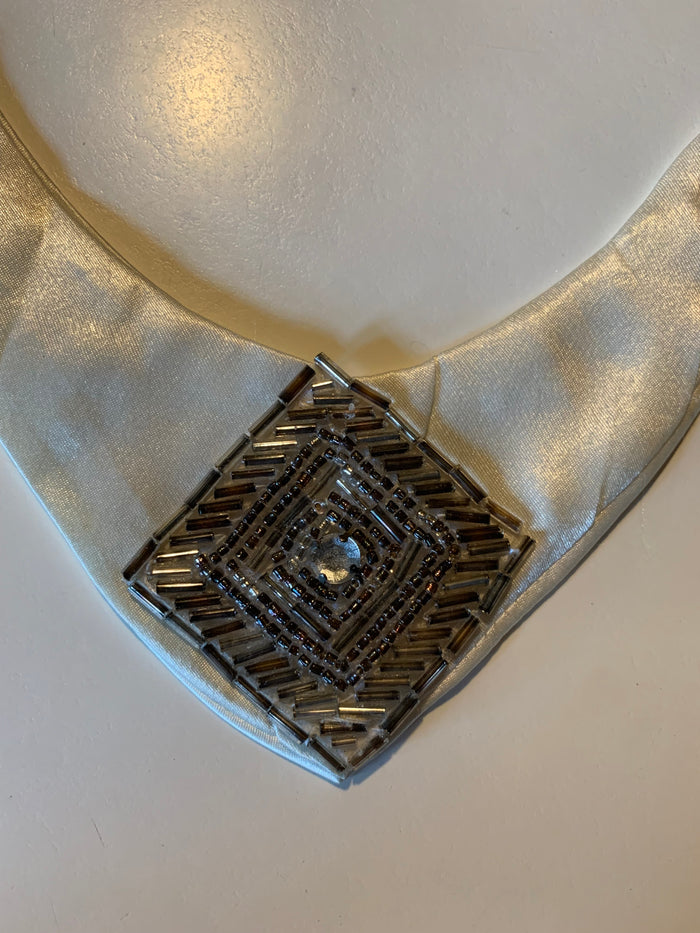Satin Beaded Neckline Piece for Blouse circa 1980s