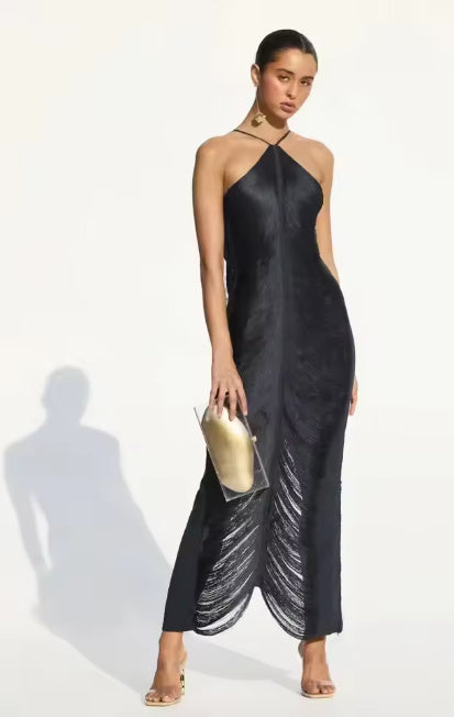 Shonda- the Metallic Draped Thread Evening Gown