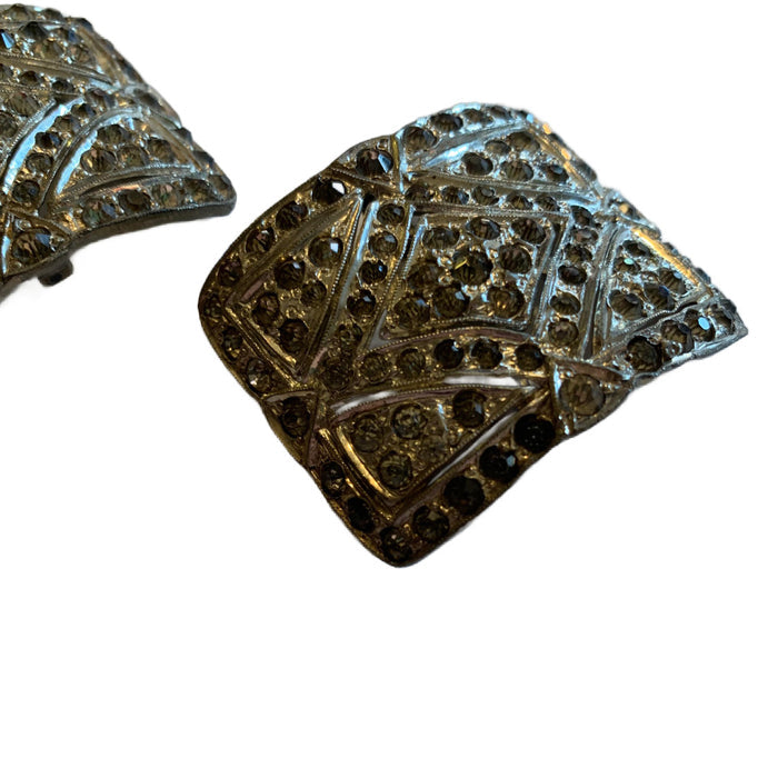 Silver Pot Metal Rhinestone Shoe Accents circa 1930s