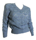 Sky Blue V Neck Sweater with Silver Metallic Threads circa 1970s