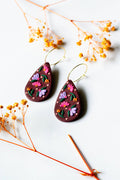 SLOW DAY STUDIOS  Boucles d'oreilles Créoles Larme Florales Bordeaux