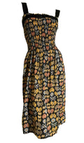 Smocked Bodice Butterfly Print Cotton Sun Dress circa 1970s