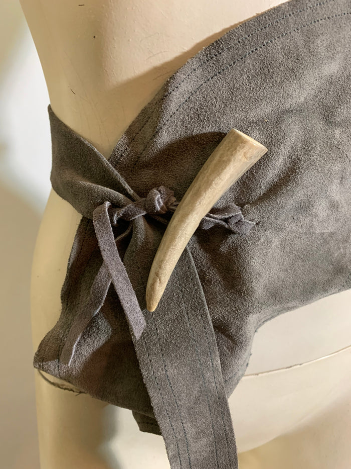Smoky Grey Suede Faux Bone and Tie Closure circa 1980s