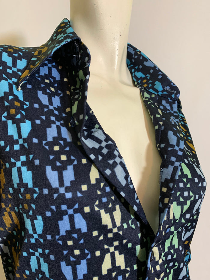 Space Invader Print Dagger Collar Shirt circa 1970s