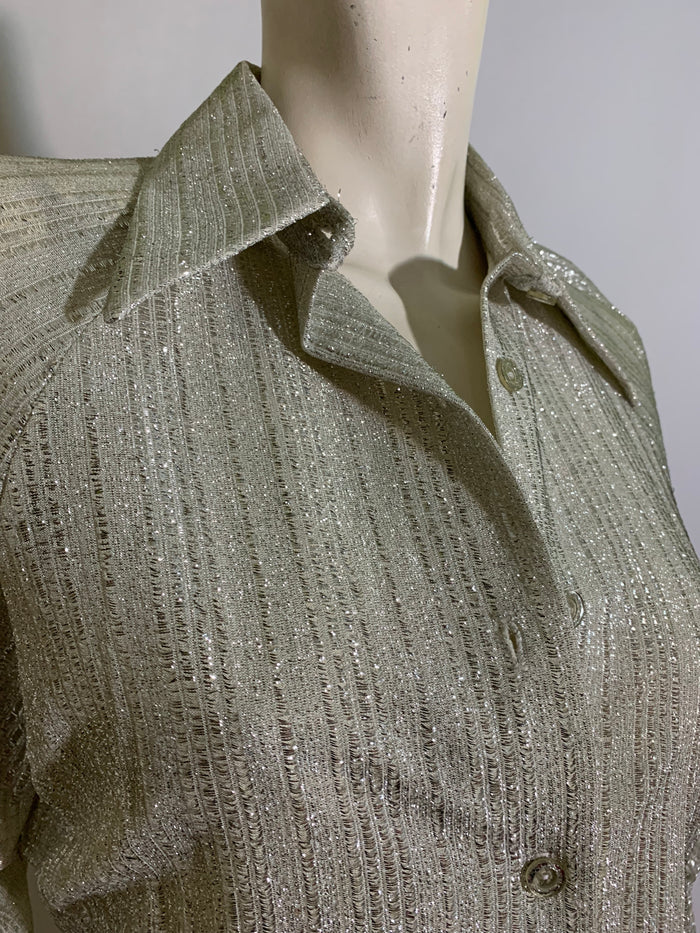 Sparkling Silver Metallic Long Sleeved Blouse circa 1970s