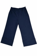 Stretch Wide Leg Capri Double Pocket Cuff Trouser - Navy