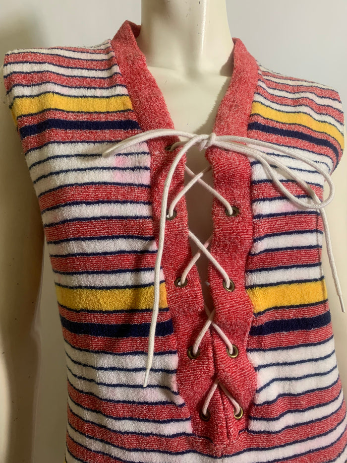 Summer Sweet Colored Stripes Terry Cloth Romper circa 1980s