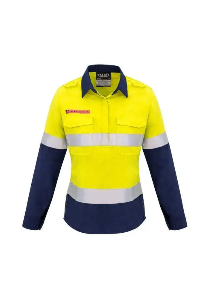 SYZMIK FR Women’s Closed Front Hoop Taped Spliced Shirt ZW131 Metro Workwear.